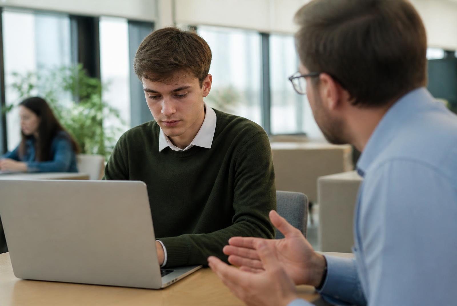 Étudiant en alternance accompagné par son tuteur en entreprise
