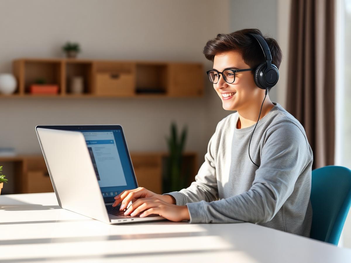 Étudiant suivant un module e-learning SENZA Campus depuis son bureau